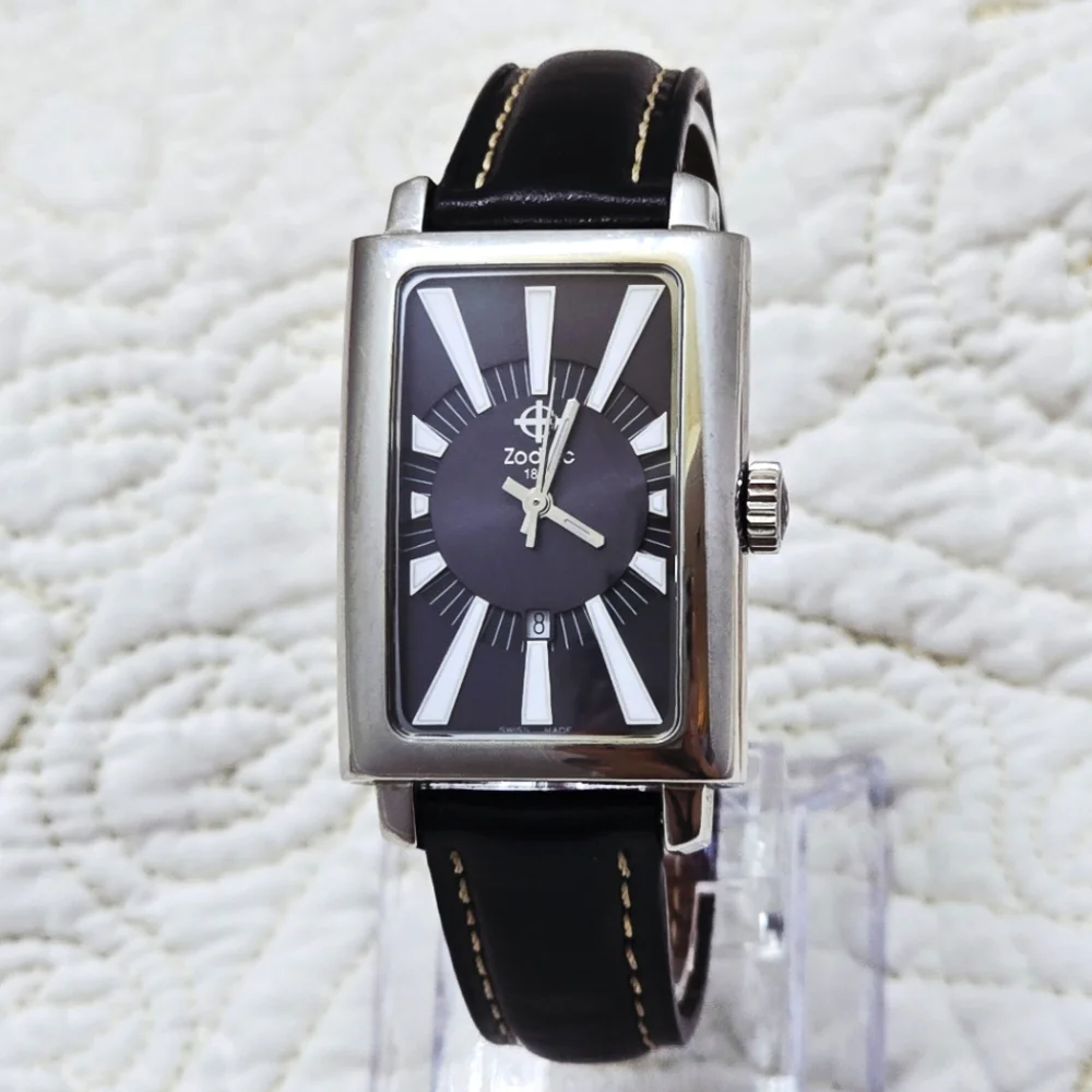 Rare Zodiac Tank Men's Watch ZO3401 Classic Line Black Dial Swiss Made Sunbeam